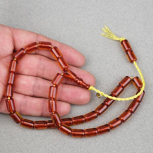 Omari Ate� Kehribar Yumu�ak Kesme Kesim Oturtma �mameli Sistemli 7.5x11mm Tesbih