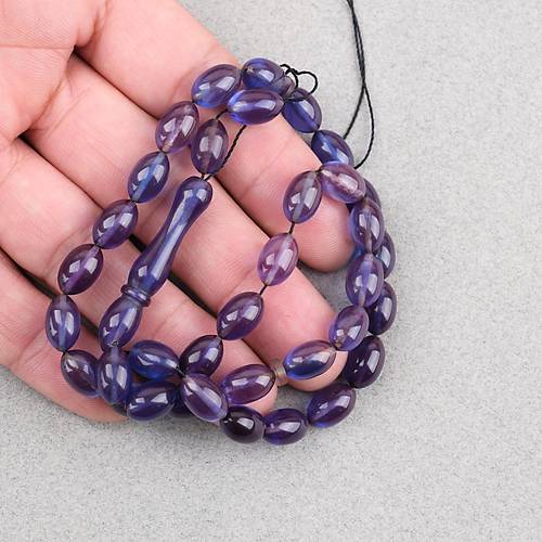 S�kma Kehribar Beyzi Kesim 7x11mm Tesbih P�sk�ls�z Mavi