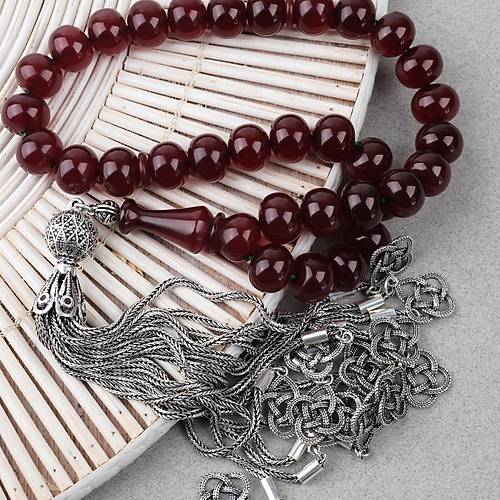 Skma Kehribar Ar Alpaka Pskl Tekerlek Kesim 13x10.5mm Tesbih