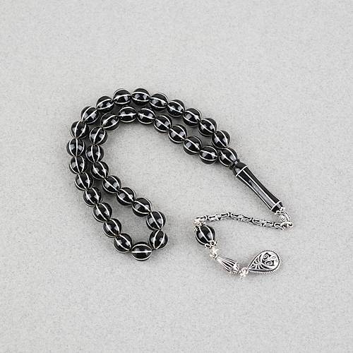 Erzurum Oltu 925Ayar G�m�� 8li Karpuz Yarma Usta ��i �mzal� K�re Kesim 8.5mm Tesbih