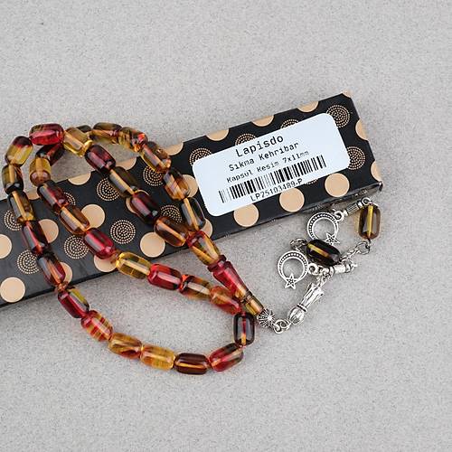 S�kma Kehribar Kaps�l Kesim Alpaka P�sk�ll� 7x11mm Tesbih