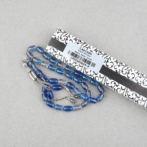 S�kma Kehribar Kaps�l Kesim Alpaka P�sk�ll� 7x11mm Tesbih A��k Mavi