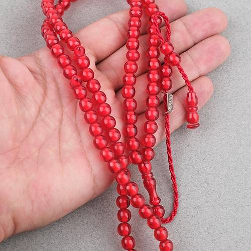 Katalin Usta ��i �mzal� 99luk Namaz Tesbih K�re Kesim 7mm Tesbih - A��k K�rm�z�