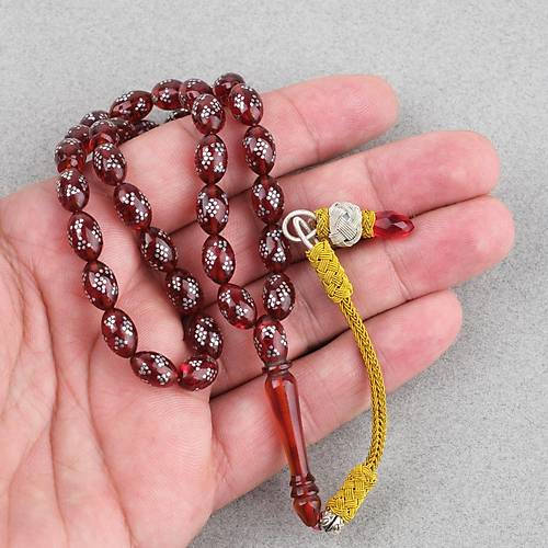 Ate� Kehribar �ak�ml� Kazas P�sk�ll� Beyzi Kesim 7x10mm Tesbih