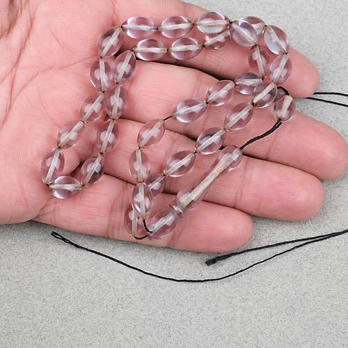 Ate� Kehribar Beyzi Kesim 7x11mm Tesbih- �effaf Gri