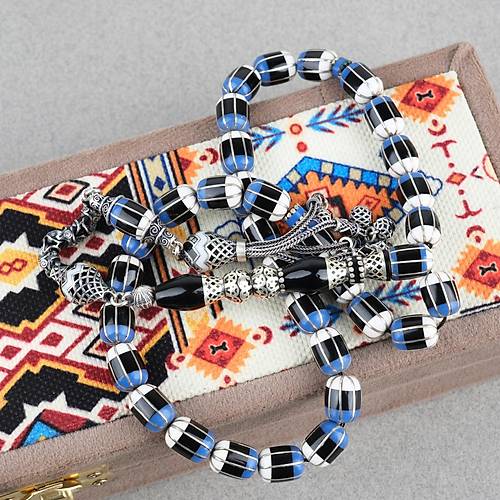 Erzurum Oltu Katalin leme 925Ayar Gm Pskl, lemeli Nakka mame F Kesim 8.5x11mm Tesbih