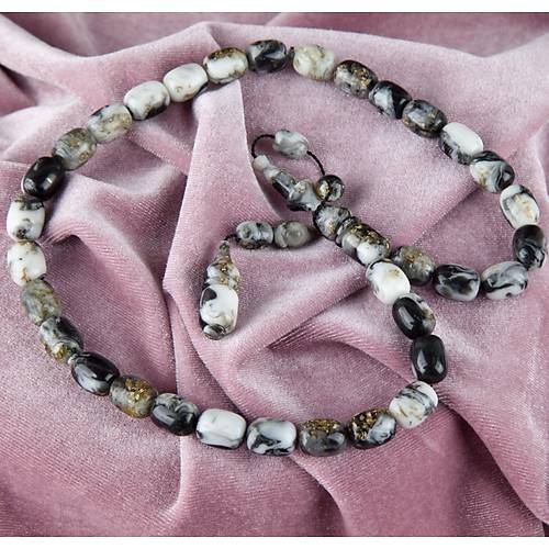 U�ak Cam� Alt�n Varakl� (Sertifikal�) Kaps�l Kesim 9x13mm Tesbih - Siyah Beyaz