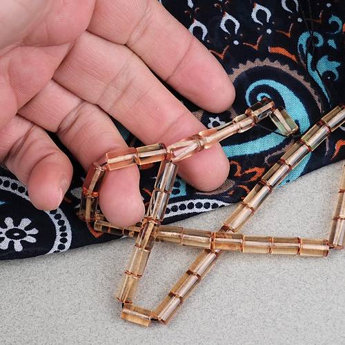 Ate� Kehribar Kesme Kesim 6x10mm Tesbih- �effaf Kahverengi