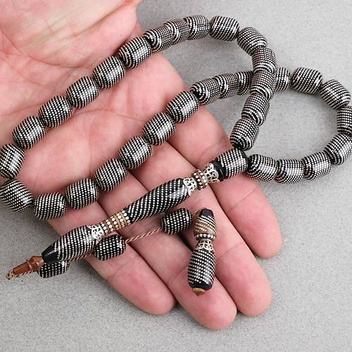 Erzurum Oltu 925Ayar Gm leme Kuka Nakka mame Usta i mzal Kapsl Kesim 10x13mm Tesbih