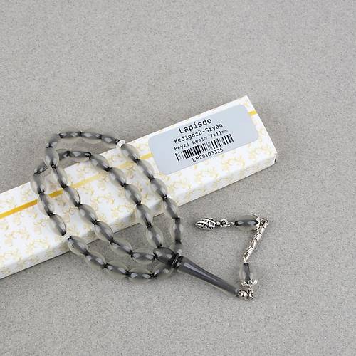 Kedig�z� Alpaka P�sk�ll� Beyzi Kesim 7x11mm Tesbih- Siyah