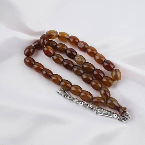 Akik Ta�� Habbe ve �mame Dahil Akik Alpaka P�sk�l F��� kesim 12x15mm Tesbih