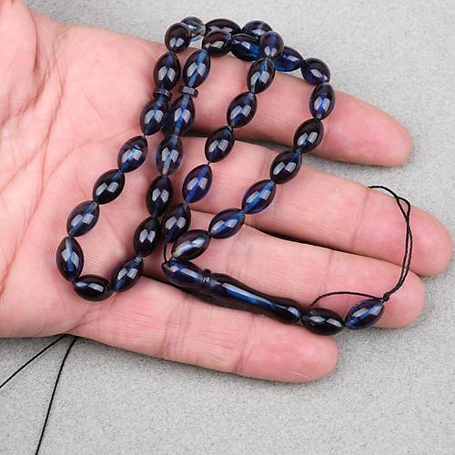 S�kma Kehribar Beyzi Kesim 7x11mm Tesbih- Lacivert