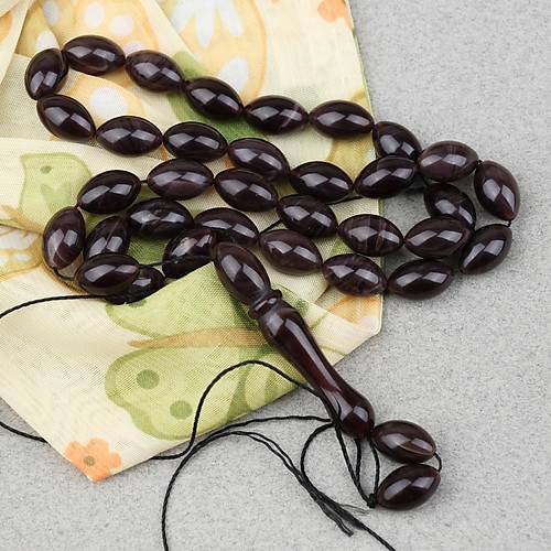 S�kma Kehribar Beyzi Kesim 7x11mm Tesbih- Kahverengi