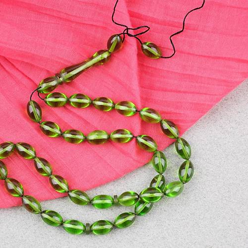 S�kma Kehribar Beyzi Kesim 7x11mm Tesbih P�sk�ls�z Ye�il