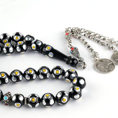 G�rc� Oltu ��lemeli A��r 3 Sallant� Alpaka P�sk�l K�re Kesim 12mm Tesbih