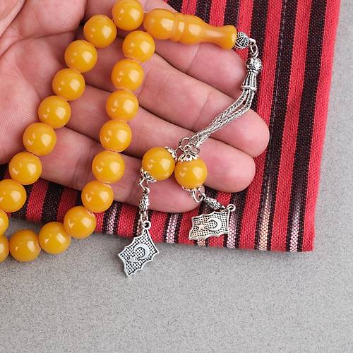 S�kma Kehribar Alpaka P�sk�ll� K�re Kesim 11mm Tesbih