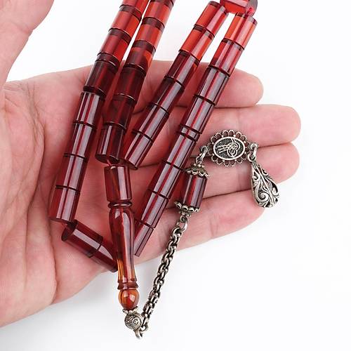 Ate Kehribar Orijinal Usta i mzali  925Ayar Gm Pskl Kesme Kesim 9.5x12mm Tesbih