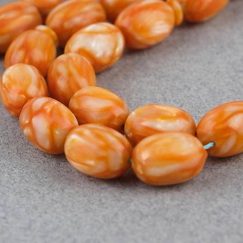 Galalit Yumurta Kesim 8.5x12mm Tesbih -Sedefli Turuncu