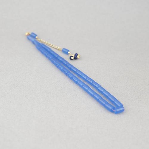 U�ak Cam� Kesme Kesim 7x10mm Alt�n Sar�s� P�sk�ll� Tesbih- Koyu Mavi