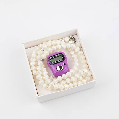 Zikirmatik Elektronik Tesbih ve Brtlen Desenli 99luk Namaz Tesbih Seti -Lila