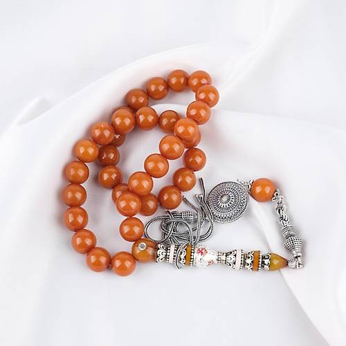 S�kma Kehribar 925Ayar G�m�� P�sk�l �zel G�m�� Nak�� �mame K�re Kesim 13mm Tesbih