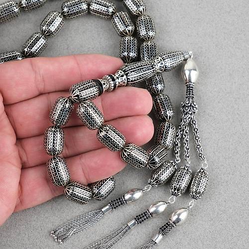 Erzurum Oltu 925Ayar Gm lemeli Nakka mame Kapsl Kesim 11x16mm Tesbih