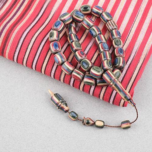 Kafur A�ac� Kaps�l Kesim 11x12mm Tesbih - Mavi K�rm�z�