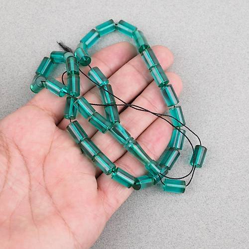 Ate� Kehribar Kesme Kesim 7x11mm Tesbih - �effaf Ye�il