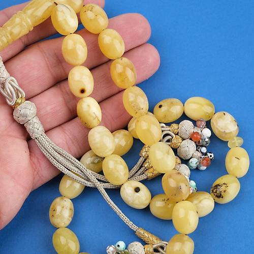 Rus Kaya Damla Kehribar 925Ayar Kazas Gm Pskl Beyzi Kesim 11x14mm Tesbih