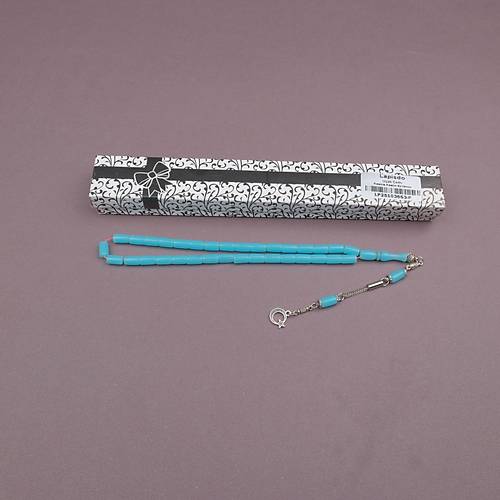 U�ak Cam� Kesme Kesim 6x10mm Tesbih Alpaka P�sk�ll� Turkuaz