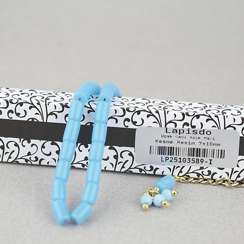U�ak Cam� Kesme Kesim 7x10mm Tesbih P�sk�ll� A��k Mavi