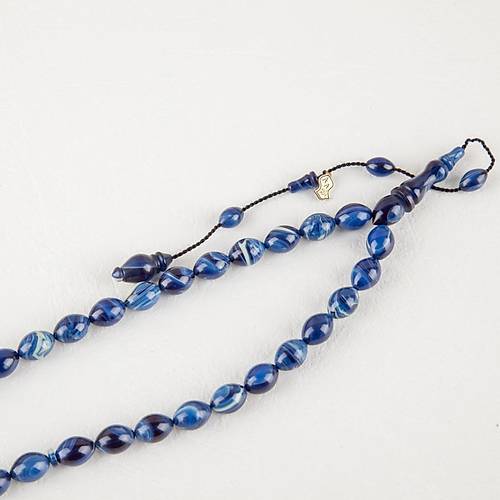 Skma Kehribar Beyzi Kesim 8x11mm Tesbih - Mavi