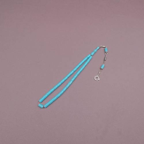 U�ak Cam� Kesme Kesim 6x10mm Tesbih Alpaka P�sk�ll� Turkuaz