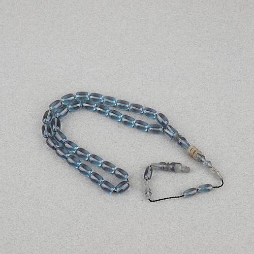 Ate� Kehribar Halkal� �mame Kaps�l Kesim 8x11mm Tesbih - Turkuaz