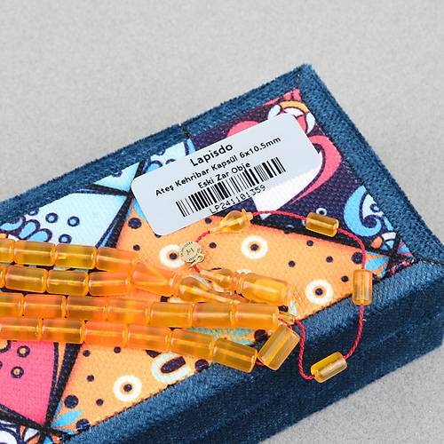 Ate� Kehribar Eski Oyun Zar Obje Patinli Kaps�l Kesim 6x10.5mm Tesbih