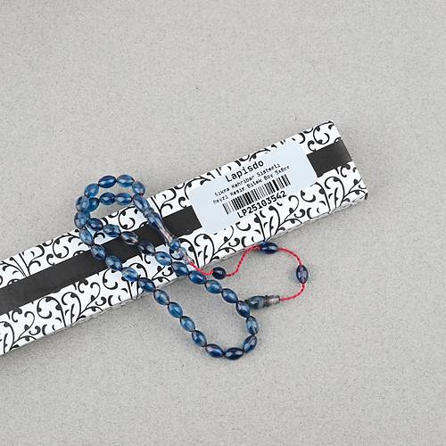 S�kma Kehribar Beyzi Kesim Sistemli Bilek Boy 5x8mm Tesbih Mavi