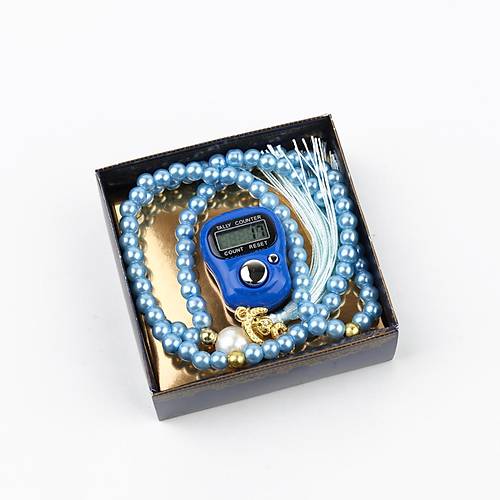 Zikirmatik Elektronik Tesbih ve 99luk Namaz Tesbih Seti -Mavi