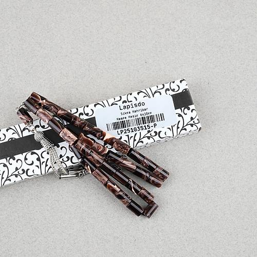 S�kma Kehribar Kesme Kesim Alpaka P�sk�ll� 6x10mm Tesbih Krem Kahverengi