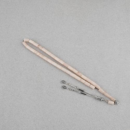 S�kma Kehribar Kesme Kesim Alpaka P�sk�ll� 6x10mm Tesbih Krem