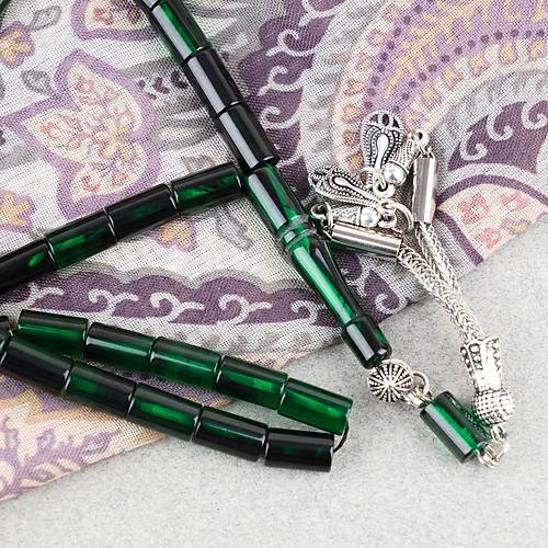 S�kma Kehribar Kesme Kesim Alpaka P�sk�ll� 6x10mm Tesbih