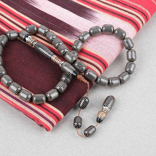 Erzurum Oltu 925Ayar Gm leme Kuka Nakka mame Usta i mzal Kapsl Kesim 10x13mm Tesbih