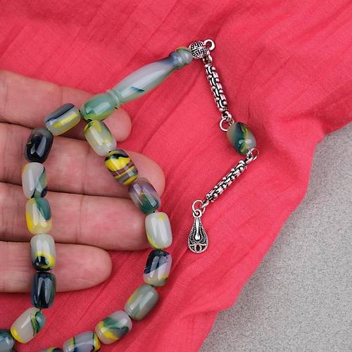 Arizona Katalin Alpaka P�sk�l Kaps�l Kesim 8x12mm Tesbih- Ye�il Beyaz