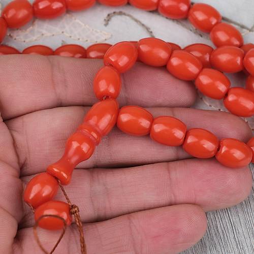 S�kma Kehribar Beyzi Kesim 9x11mm Tesbih - Turuncu P�sk�ls�z