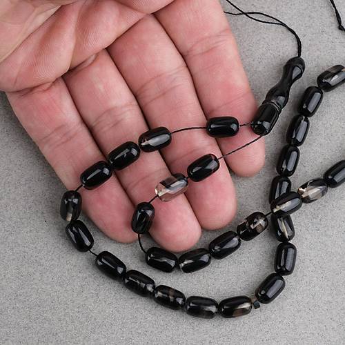 S�kma Kehribar Kaps�l Kesim 7x11mm Tesbih P�sk�ls�z Siyah