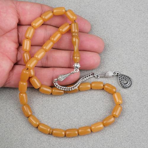 S�kma Kehribar Alpaka P�sk�ll� Kaps�l Kesim 7x11mm Tesbih- A��k Kahverengi