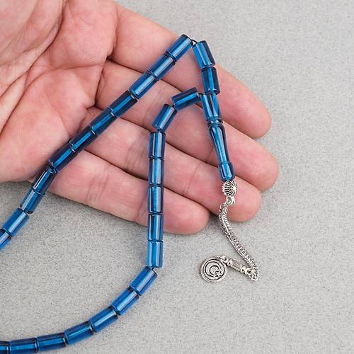 Ate� Kehribar Alpaka P�sk�ll� Kesme Kesim 6x10mm Tesbih - Petrol Mavisi