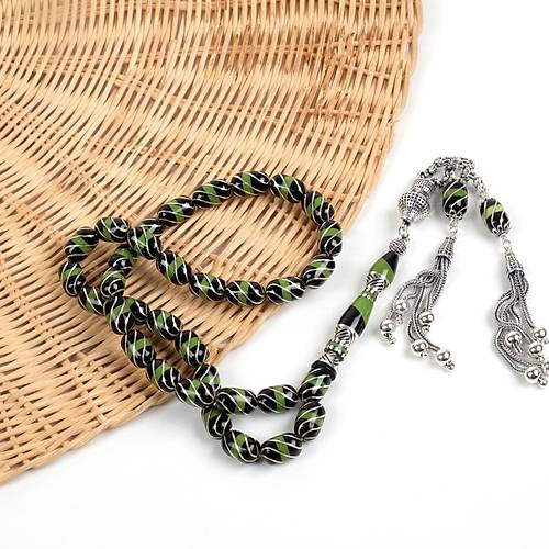 Erzurum Oltu 925Ayar Gm leme ve Pskl emiblbl Nakka mame Kapsl Kesim 8x11mm Tesbih