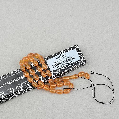 S�kma Kehribar Beyzi Kesim 7x11mm Tesbih- �effaf Koyu Sar�