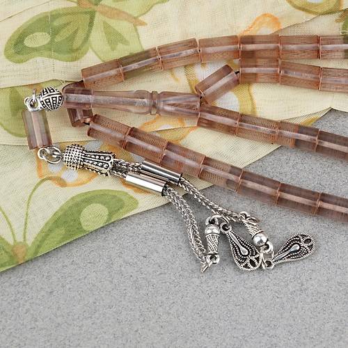 Ate� Kehribar Kesme Kesim Alpaka P�sk�ll� 6x10mm Tesbih