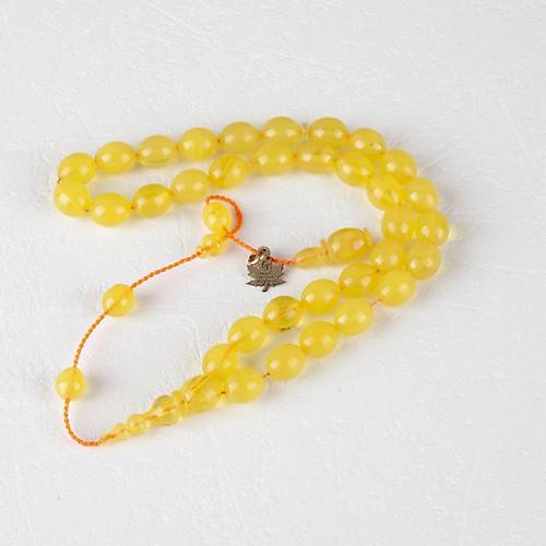 Skma Kehribar Beyzi Kesim Bilek Boy 6.5x8mm Tesbih - Sar